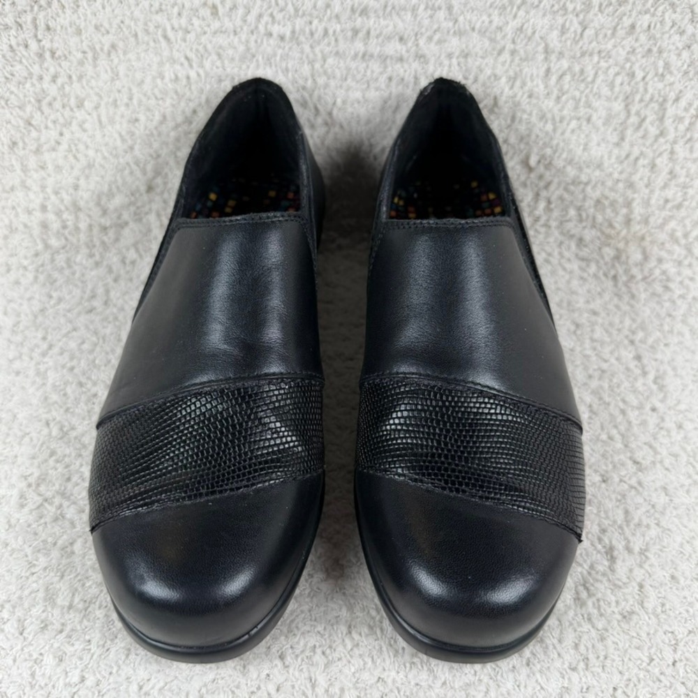 SAS Tripad Comfort Womens Black Leather Lizard Embossed Slip On Wedge Loafers 6M